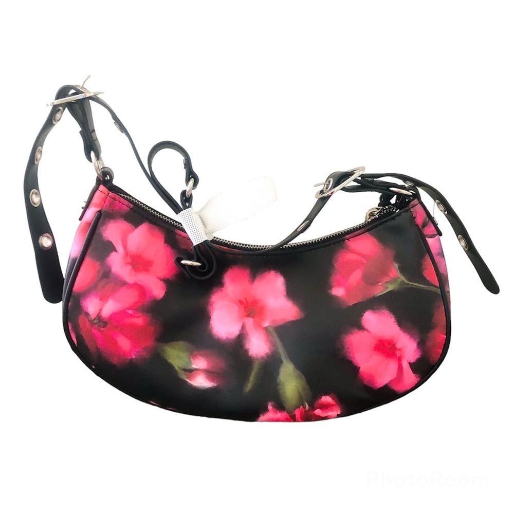 Floral Black and Pink Women's Hobo Handbag Purse NWT